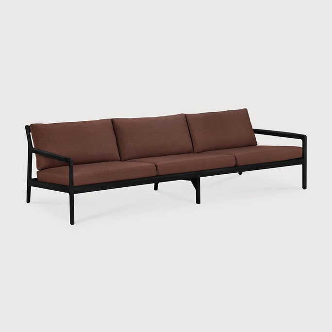 Ethnicraft Teak Black Outdoor 3 Seat Sofa Jack Burgundy Cushions