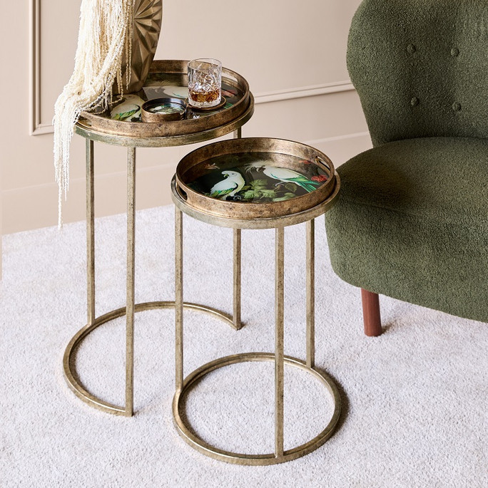 Libra Tropical Birds Nesting Side Tray Tables – Set of 2 Antique Gold