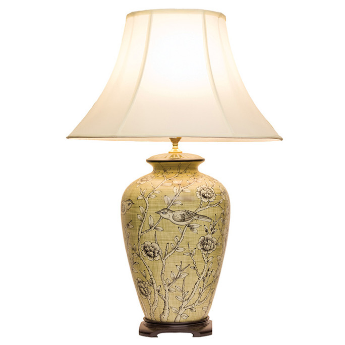 Pair of Oriental Table Lamps Birds & Flowers