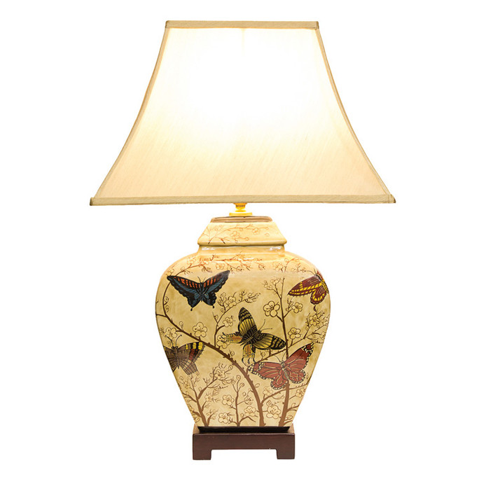 Pair of Oriental Table Lamps - Butterfly Blossom