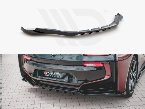 Maxton Design Gloss Black Central Rear Splitter (W/ Vertical Bars) BMW I8 (2014-2020)
