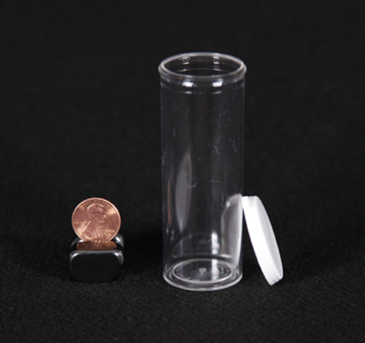 Vial, polystyrene and plastic, clear and white, 1-1/2 x 1-inch small vial  with snap on cap. Sold per pkg of 6. - Fire Mountain Gems and Beads