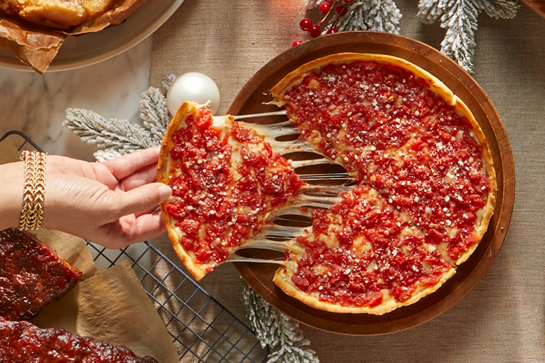 pulling slice from deep dish 