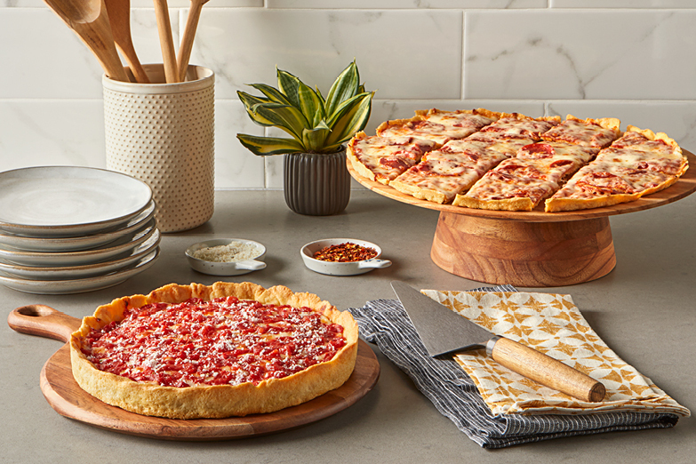 deep dish and thin crust pizzas 