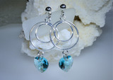 Turquoise heart earrings
heart shape earring
blue sparkle earring
swirl earring 
silver swirl earring
