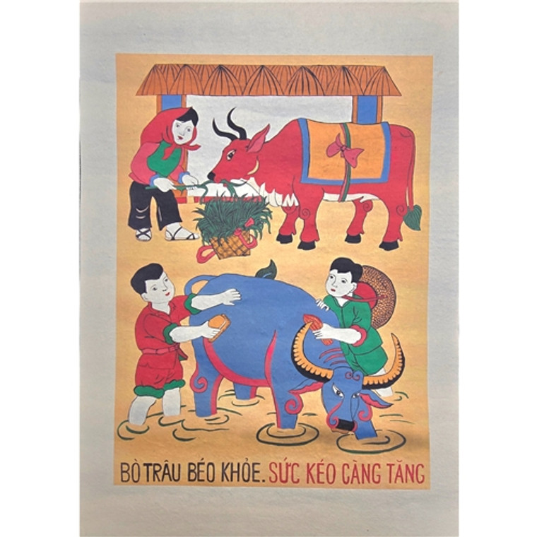 VIETNAMESE PROPAGANDA PRINT 23 HEALTHY OXEN AND BUFFALOES HELP TO INCREASE TRACTION FORCE