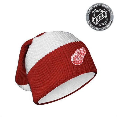 Detroit Red Wings NHL Floppy Hat, red and white knit beanie with team logo.