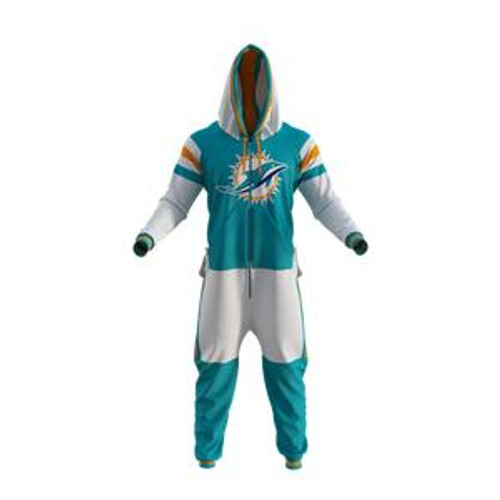 Miami Dolphins NFL Onesie, a children's sports romper featuring the Miami Dolphins logo and team colors. Miami Dolphins NFL Onesie, a children's sports romper featuring the Miami Dolphins logo and team colors.