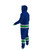 Vancouver Canucks NHL Onesie, blue onesie with green and white stripes on the sleeves and legs, and a hood.