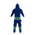 Vancouver Canucks NHL Onesie, blue and green hockey-themed onesie with hood, back view.