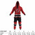 New Jersey Devils NHL Onesie, red, black, and white hockey-themed hooded jumpsuit with team logo and stripes.