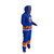 New York Islanders NHL Onesie, blue and orange sports hoodie and pants with team logo, front view isolated on black background.