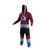 Colorado Avalanche NHL Onesie, full-length maroon hoodie with the Colorado Avalanche logo on the chest, striped pattern in maroon, gray, black, and blue on the pants, and a zipper closure.