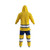 Nashville Predators NHL Onesie, yellow and navy blue hockey-themed adult onesie with stripes, front view.