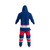 Columbus Blue Jackets NHL Onesie, front view of a supporter wearing blue, red, and white hockey-themed onesie with hood and team colors. Columbus Blue Jackets NHL Onesie, front view of a supporter wearing blue, red, and white hockey-themed onesie with hood and team colors.
