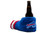 Buffalo Bills NFL Tailgate Koozie, blue knitted can holder with buffalo logo and red and white striped accents holding a beer bottle.