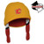 Calgary Flames NHL Reversible Sockey, yellow and red hat with ear flaps and team logo on front.