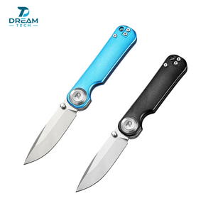 DREAMTECH Folding Knife Aluminum Handle Button lock system D2 Knife D4245