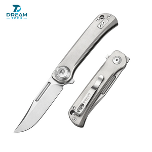 DREAMTECH Folding Pocket Knife Titanium Handle Button lock system D2 Blade Knife D4055