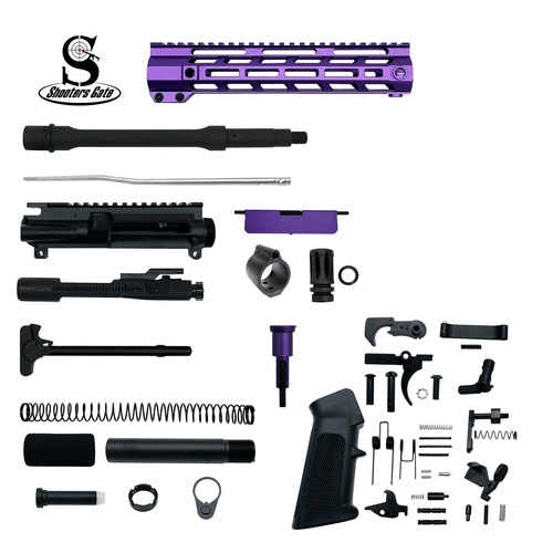 AR-15 .223 Wylde 10.5″ Pistol Upper Complete Build Kits (Unassembled Black Barrel Upper) – Purple