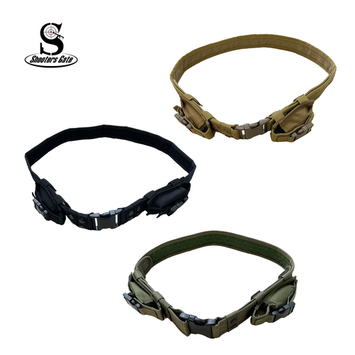 Shooters Gate Tactical Web Duty Belt With QD Quick Buckle and 2 Dual Pouches – Stealth