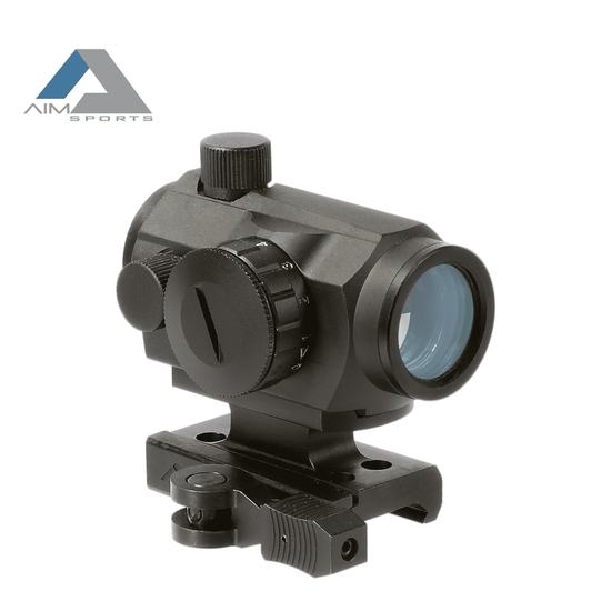 Tactical optic with aircraft-grade aluminum body, dual-illuminated red and green 4 MOA dot reticle, and protective lens cover, shown on white background.