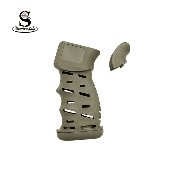 AR15 pistol grip, skeleton style with rubberized, FDE, shootersgate