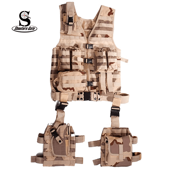 Shooters Gate Tactical MOLLE System 10 Piece Ambidextrous Deluxe Modular Web Vest, DTC
