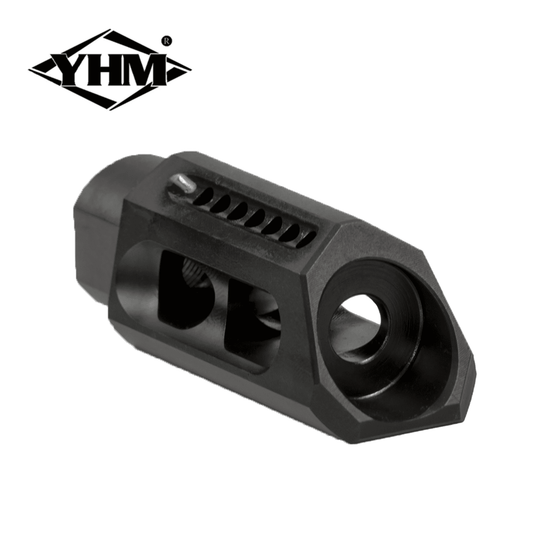 YHM SLANT MUZZLE BRAKE/COMPENSATOR 1/2×28 .223/5.56
