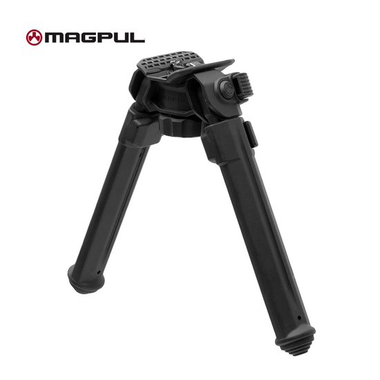 Close-up view of the MAGPUL MOE® Bipod in black, showcasing the ultra-lightweight construction and ergonomic design. Ideal for AR-15 and M4 rifles, offering superior durability and performance.