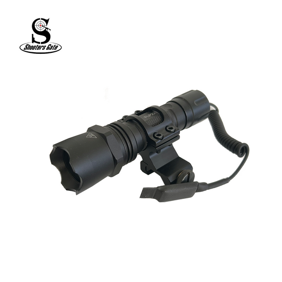 Shooter Gate Tactical LED Flashlight with 45 Degree Angle Weaver Picatinny Rail Mount/Remote switch