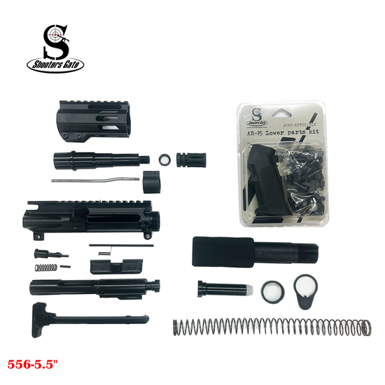AR-15 5.56 Nato 5.5" Pistol Upper Build Kit (Unassembled) - Black 