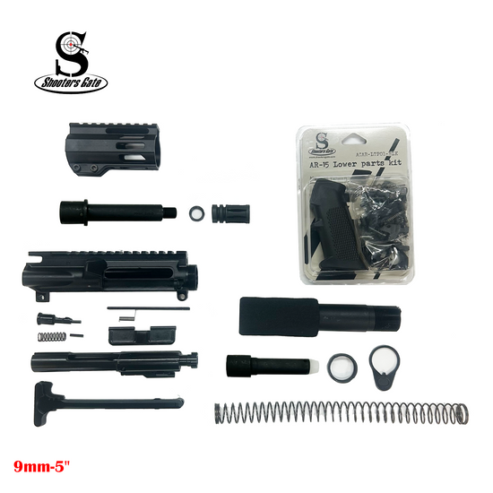 AR-15 9mm 5" Pistol Upper Build Kit (Unassembled) - Black