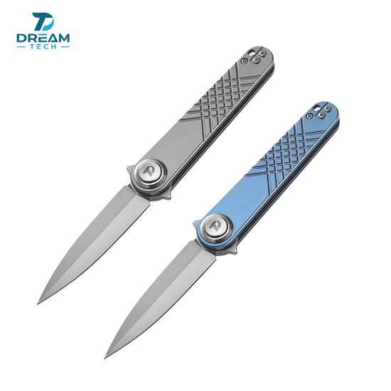 DREAMTECH Knives Folding Pocket Titanium Knives Button lock system 14C28N Knife D4052