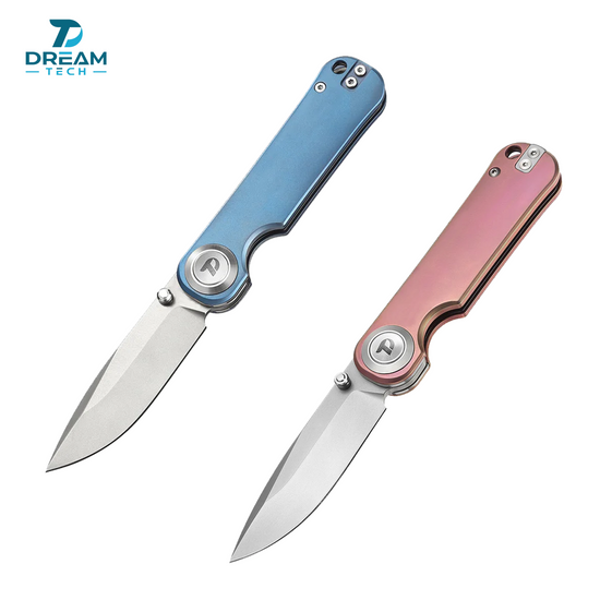 DREAMTECH Folding Pocket Knife Titanium Handle Button lock system VG10 Blade Knife D4245