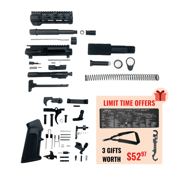 AR-15 300 Blackout 7.5" Pistol Upper Complete Build Kits (Unassembled Black Barrel Upper) - Black