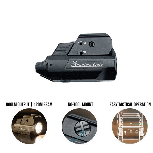 Shooters Gate HMGL 800lm Rechargeable Pistol Green Laser Light with Strobe