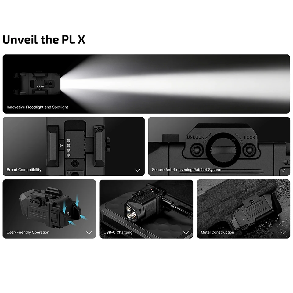 PL X Tactical Weapon Light 1,200 Lumens Dual Beams, Matte Black, OLIGHT-img-1