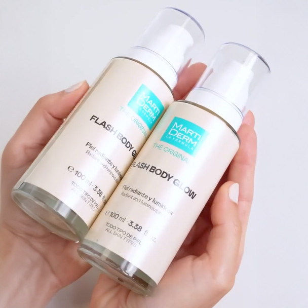 Martiderm Flash Body Glow 100ml Bottles Held in Hand