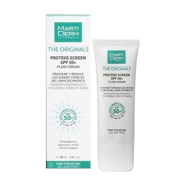 Martiderm Proteos Screen Fluid Cream SPF50 + 40ml Package and Tube