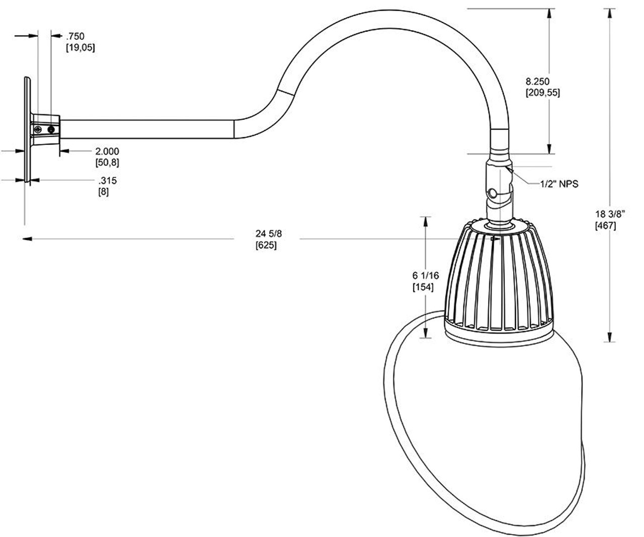 GN1LED13NSACB Decorative 388 Lumens Gooseneck 13W 4000K 24 Inches Arm