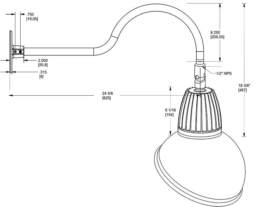 GN1LED26NSADW Decorative 1461 Lumens Gooseneck 26W 4000K 24 Inches Arm