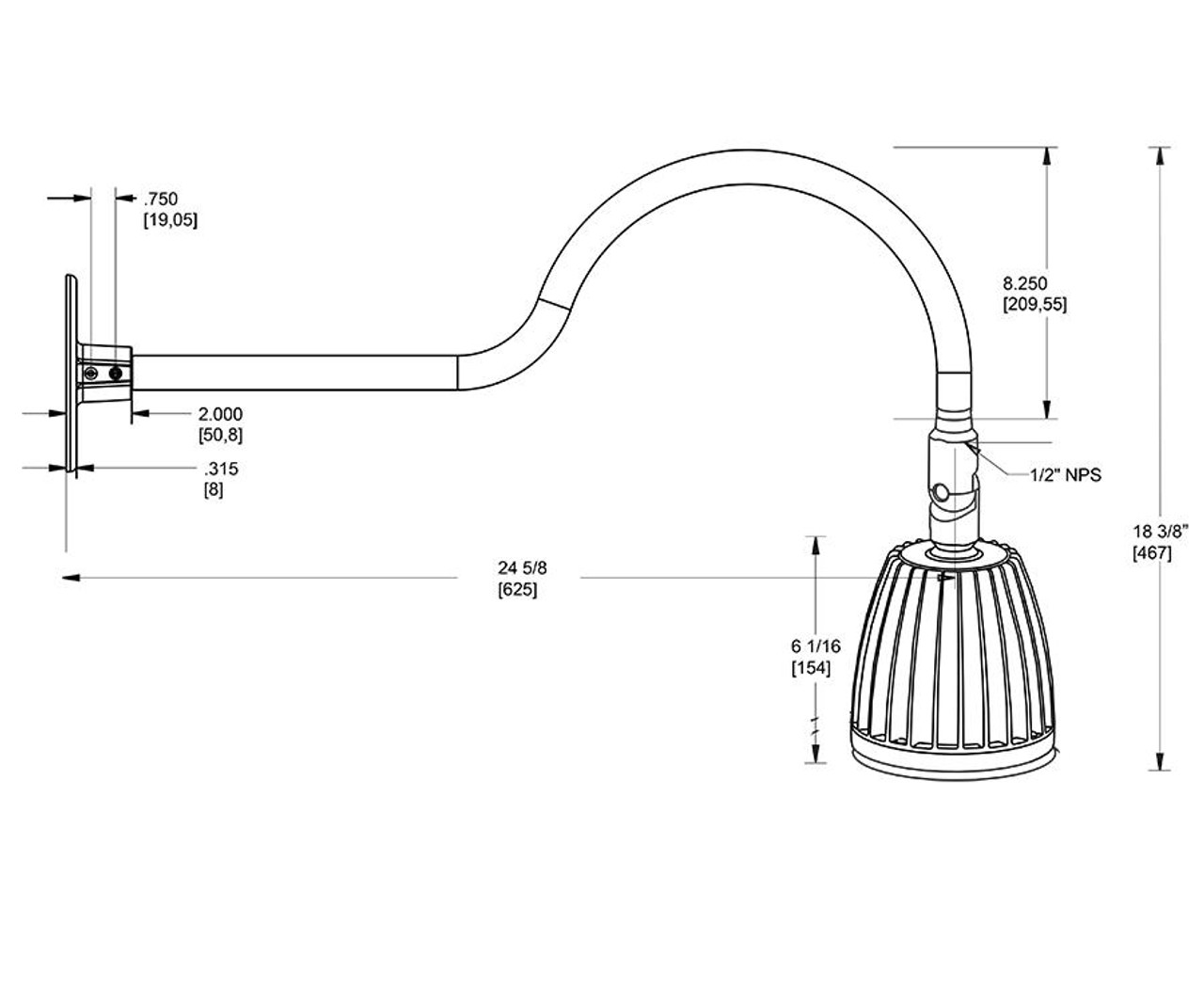 GN1LED26NSB Decorative 1552 Lumens Gooseneck 26W 4000K 24 Inches Arm 15 Inches