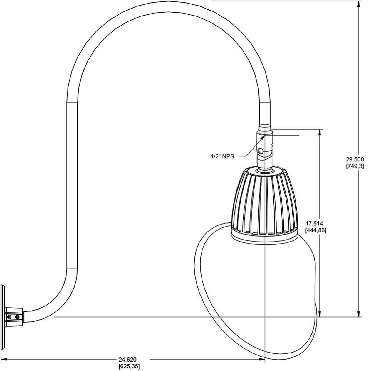 GN3LED26YRAC11W Decorative 1247 Lumens Gooseneck 26W 3000K Up Curve 30 Inches