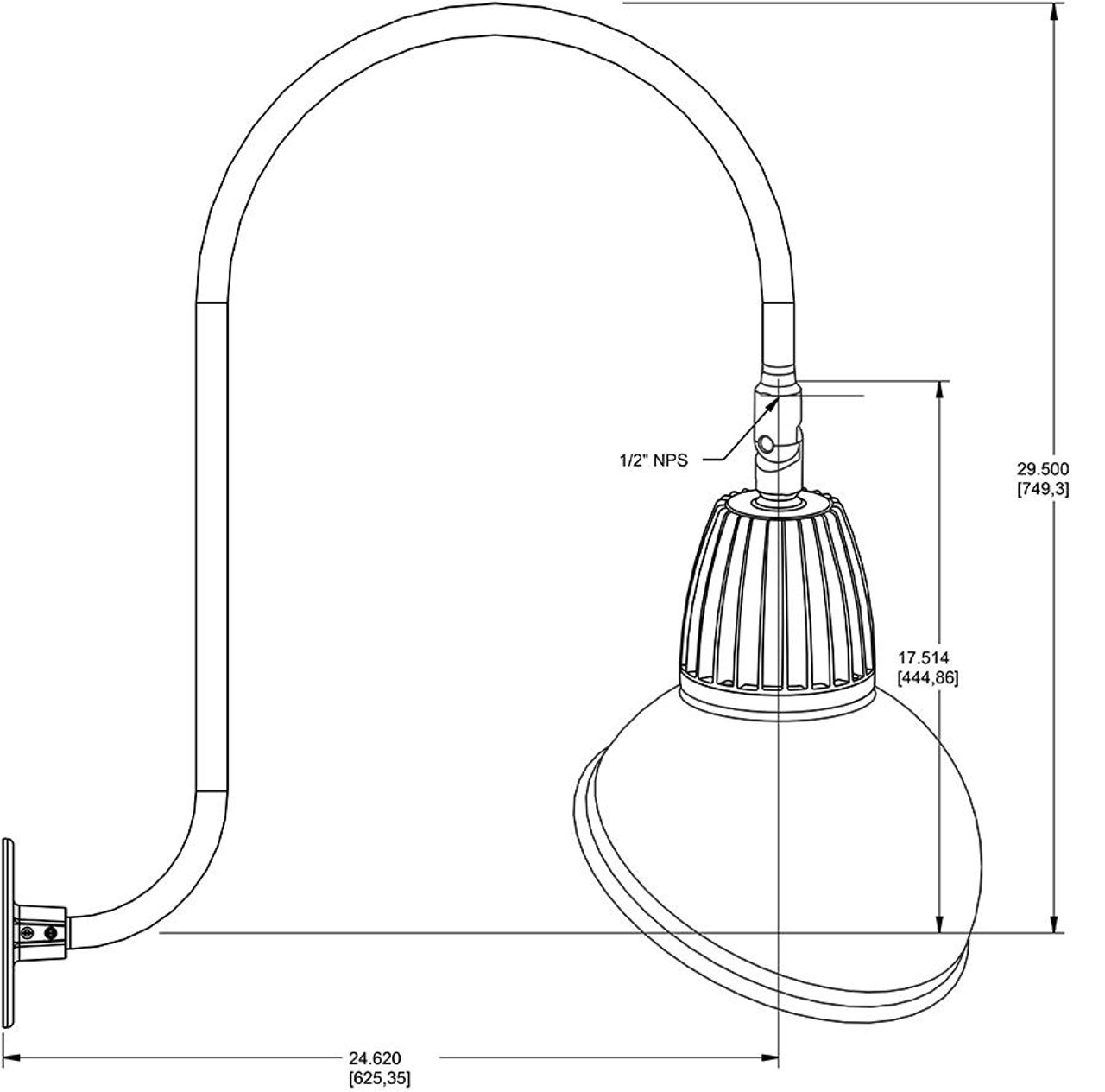 GN3LED26YRAD11B Decorative 809 Lumens Gooseneck 26W 3000K Up Curve 30 Inches