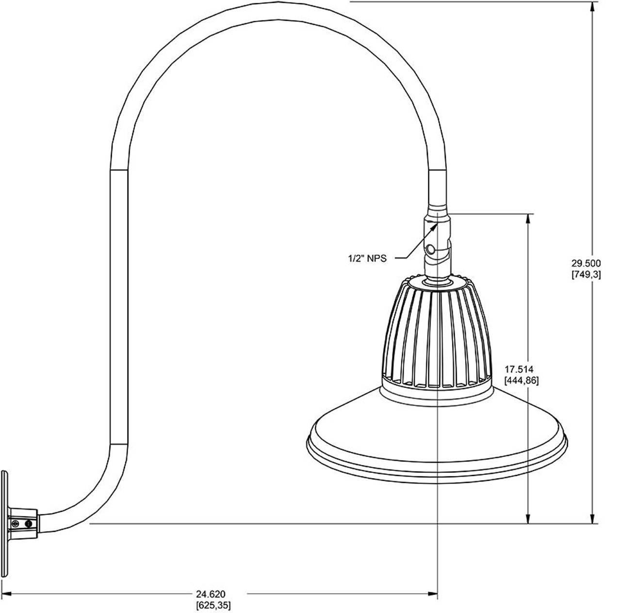 GN3LED26YSSTB Decorative 1262 Lumens Gooseneck 26W 3000K Up Curve 30 Inches