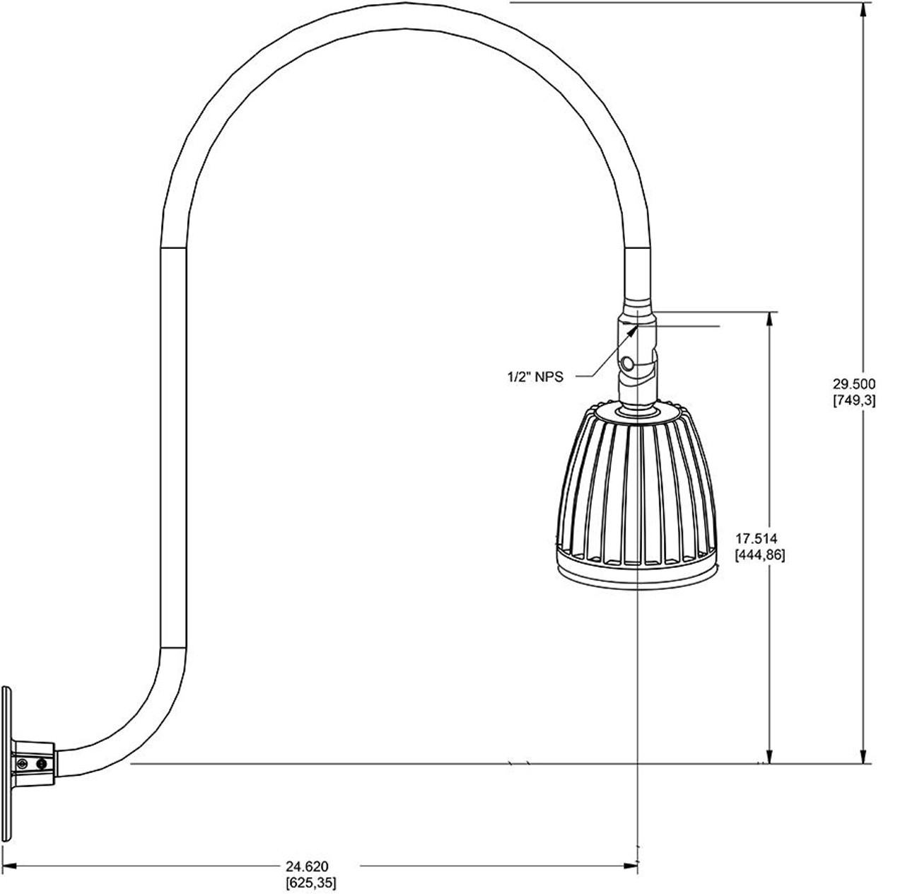 GN3LED26YSW Decorative 1312 Lumens Gooseneck 26W 3000K Up Curve 30 Inches