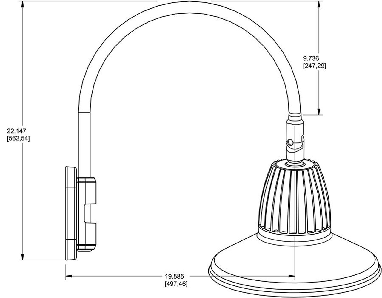GN5LED13NSSTB Decorative 577 Lumens Gooseneck 13W 4000K Pole 20 Inches High