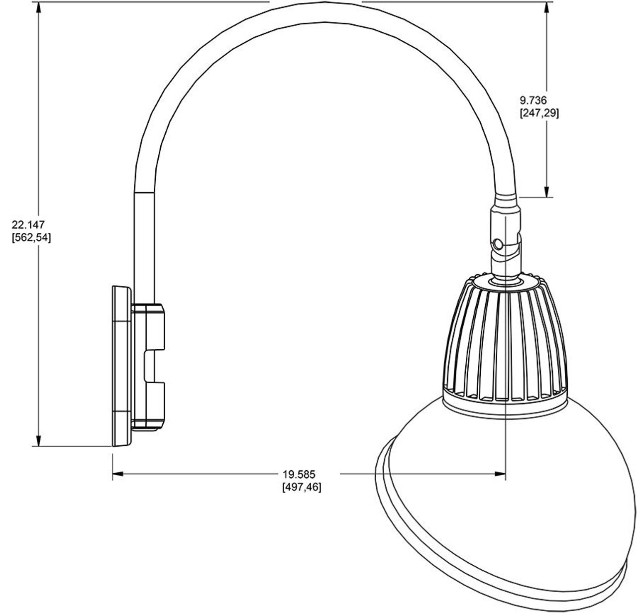 GN5LED13YADB Decorative 329 Lumens Gooseneck 13W 3000K Pole 20 Inches High