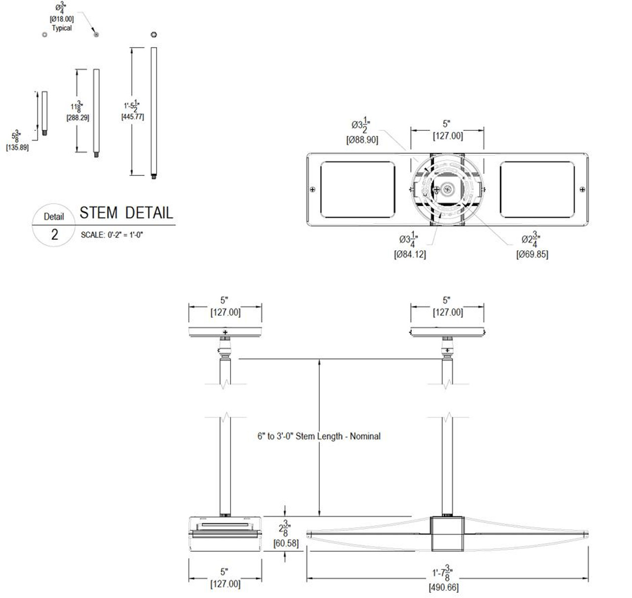 PLED2X10YW/UP Architectural 2481 Lumens PLED Pendant Mount 20W 3000K 120V-277V